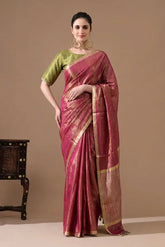 Tissue linen Handwoven Wine Linen Saree