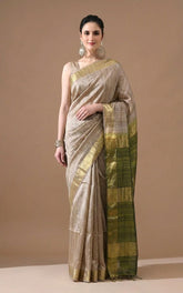 NATURAL COLOUR CONTRST PALLU TUSSAR GICCHA SILK SAREE