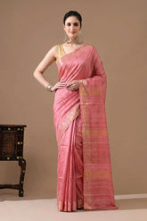 LIGHT PINK JARI PALLU TUSSAR GICCHA SILK SAREE