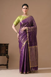 Tissue Linen Handwoven Royal Purple Linen Saree