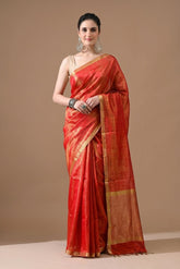 Tissue Linen Saree Handwoven Crimson Linen Saree