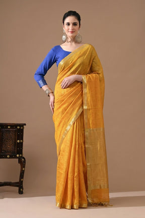 Handwoven Golden Linen Saree