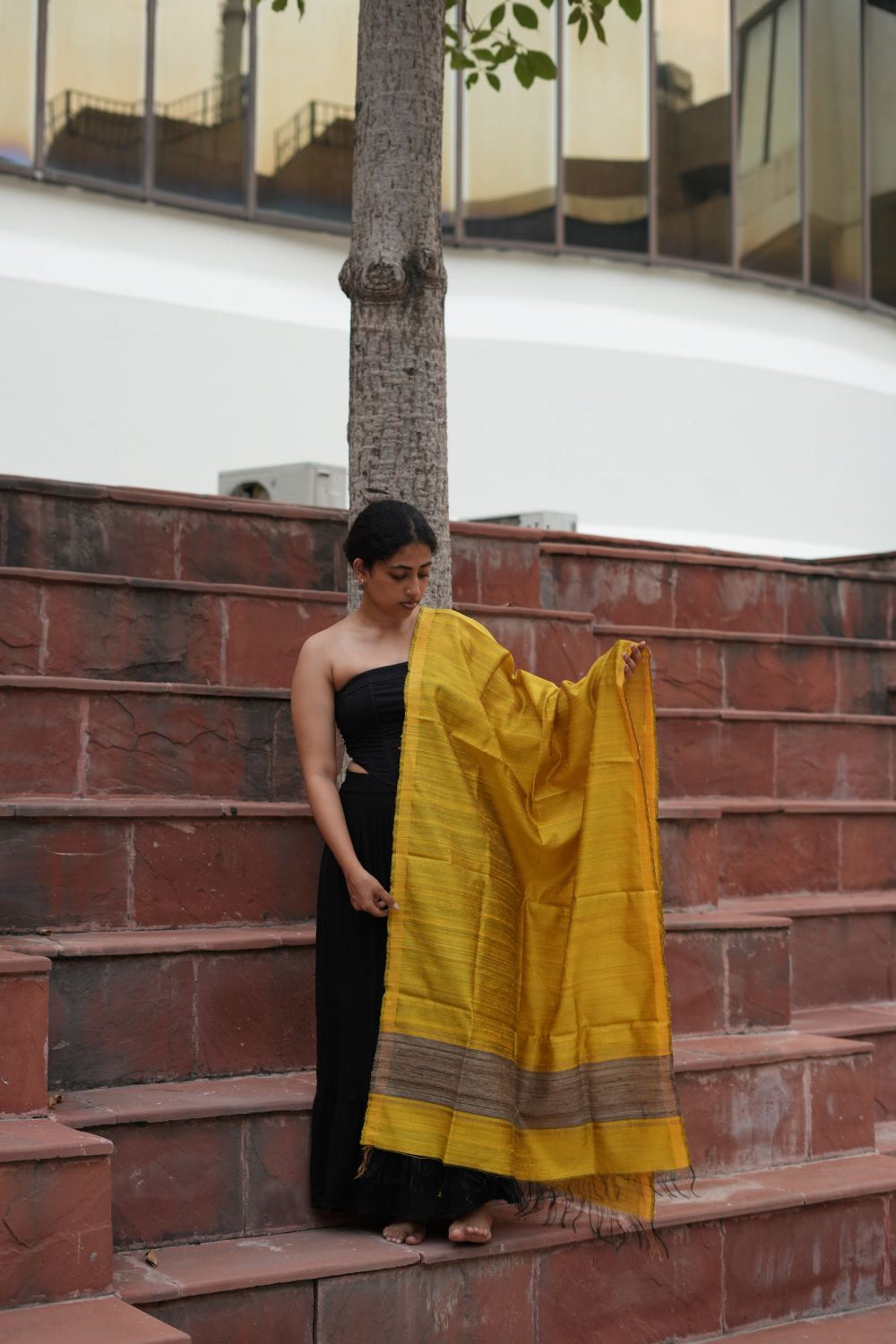 Handwoven Tussar Silk Dupatta Yllow Colour